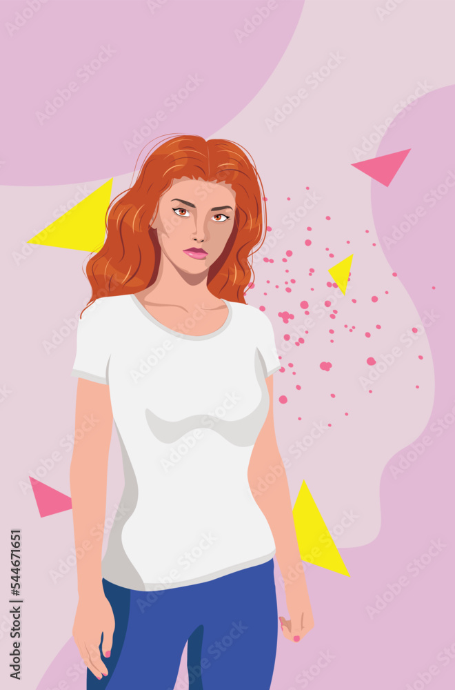 Girl in white t shirt and abstract shapes Girl in white t shirt and abstract shapes