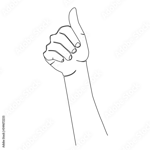 continuous single line drawing of thumbs up gesture, line art vector illustration