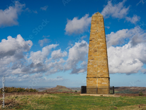 Captain Cooks Monument, erected in memory of the famous circumnavigator who lived in Great Ayton, overlooking Roseberry Topping, Yorkshires Matterhorn, North York Moors National Park, UK photo