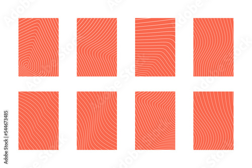 Salmon fillet pattern. Fish meat steak striped texture, raw smoked trout sashimi stripes healthy delicious diet concept. Vector isolated set of ingredient seafood structure illustration