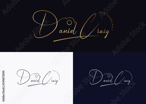 Daniel craig signature camera icon photography logo template.