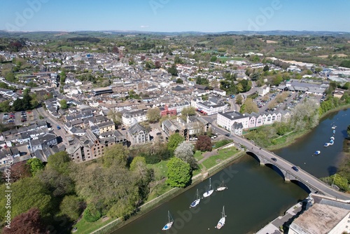 .Totnes town and river Dart  Devon UK drone aerial view. photo