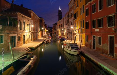 Venice. Old colorful houses over the canal in the early morning. © pillerss