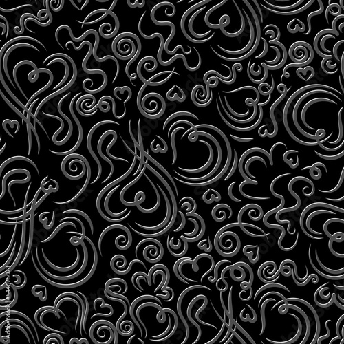elegant vector seamless wallpaper with contour pattern of hearts and swirls. abstract background pattern