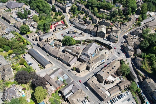 Holmfirth  West Yorkshire, England  drone aerial view . photo