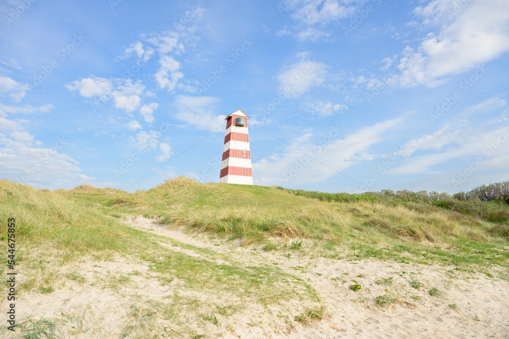 Small Nørre Vorupør rear lighthouse, a leading light respectively - obrazy, fototapety, plakaty 