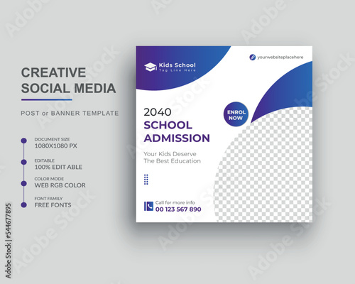 Back to school admission social media post banner  design template
