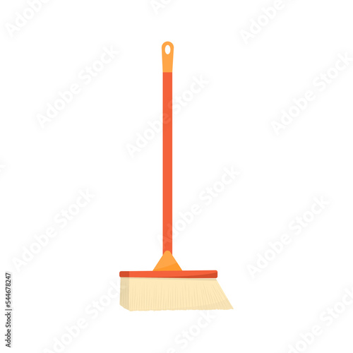 Cartoon trendy modern plastic broom. Hygiene and home cleaning vector illustration.