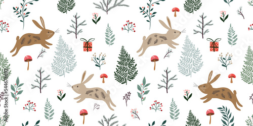 Christmas seamless pattern, wallpaper with seasonal winter design, Christmas  trendy wrapping paper 