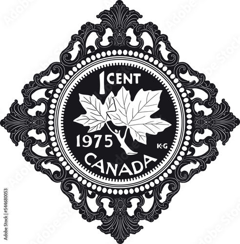canada coin one cent dollar vector design with frame