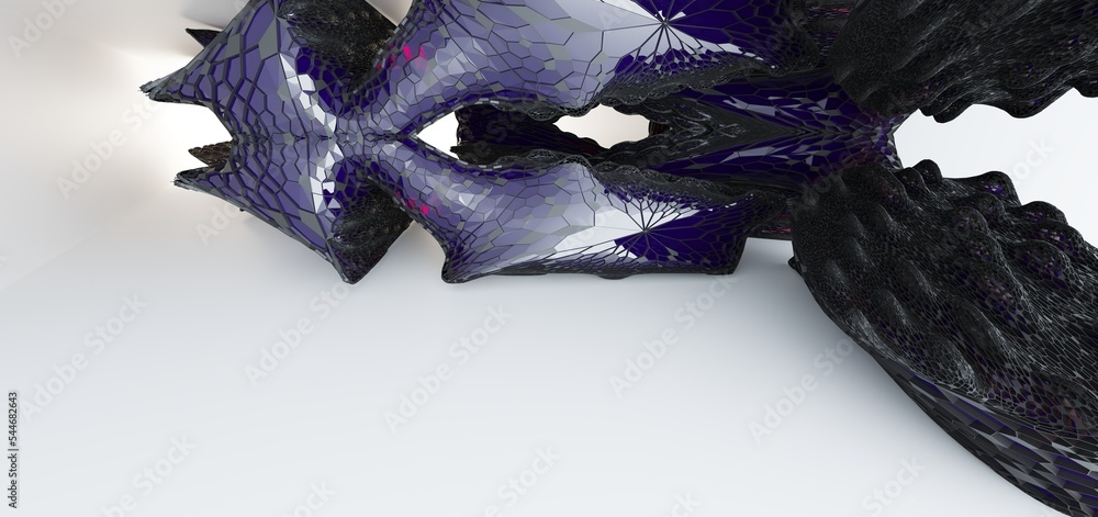 Luxury parametric abstract architectural minimalistic background. Contemporary showroom. Modern black exhibition tunnel. Empty gallery. Stand, table. Interior backlight. 3D illustration and rendering.