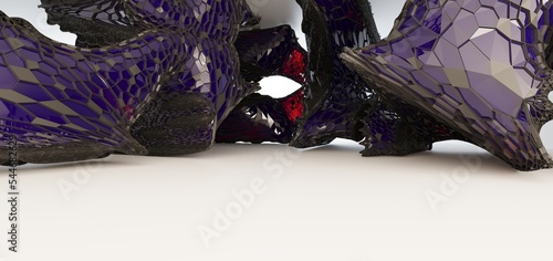 Obraz na płótnie Luxury parametric abstract architectural minimalistic background. Contemporary showroom. Modern black exhibition tunnel. Empty gallery. Stand, table. Interior backlight. 3D illustration and rendering. w salonie