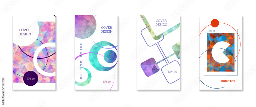 Cover design. Set of 4 covers. Imitation of crumpled paper. Unusual bright abstract background for magazine, book, splash, banner, vector. Imitation of crumpled paper Cover design. Set of 4 covers. Imitation of crumpled paper. Unusual bright abstract background for magazine, book, splash, banner, vector. Imitation of crumpled paper