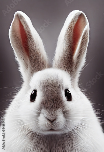 Beautiful fluffy hare portrait. Cute beautiful rabbit head. Cute rabbit 3d illustration. 3D Digital illustration.