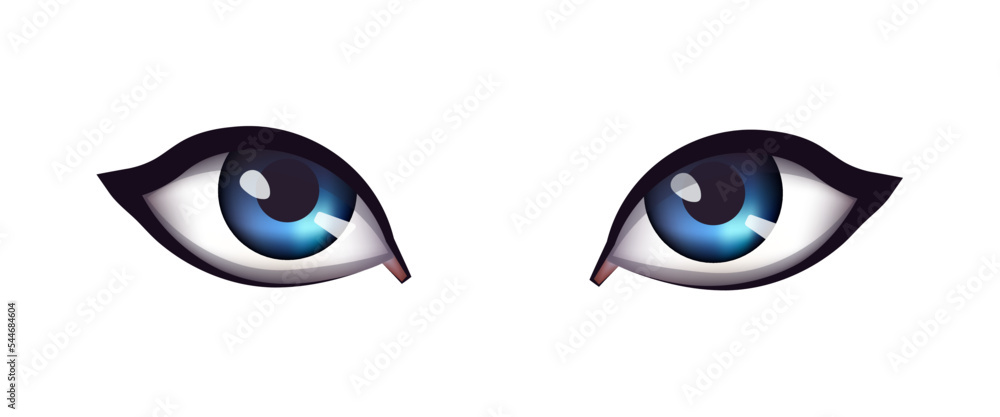 Romantic cartoon blue girls eyes with reflected light Romantic cartoon blue girls eyes with reflected light