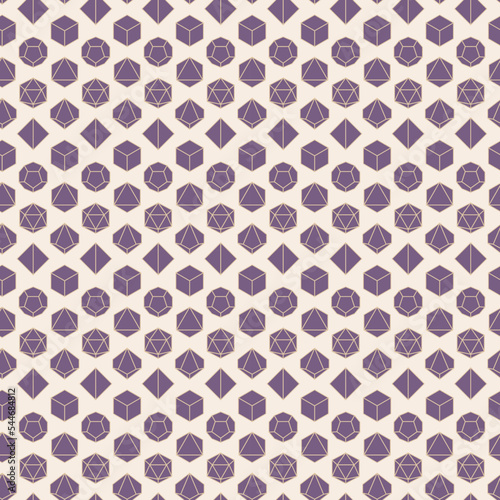 Seamless Pattern of D4, D6, D8, D10, D12, and D20 Dice for Board Games