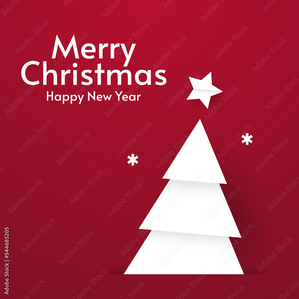 Merry Christmas wallpaper. Greeting card with paper cut Christmas tree. Vector Illustration.