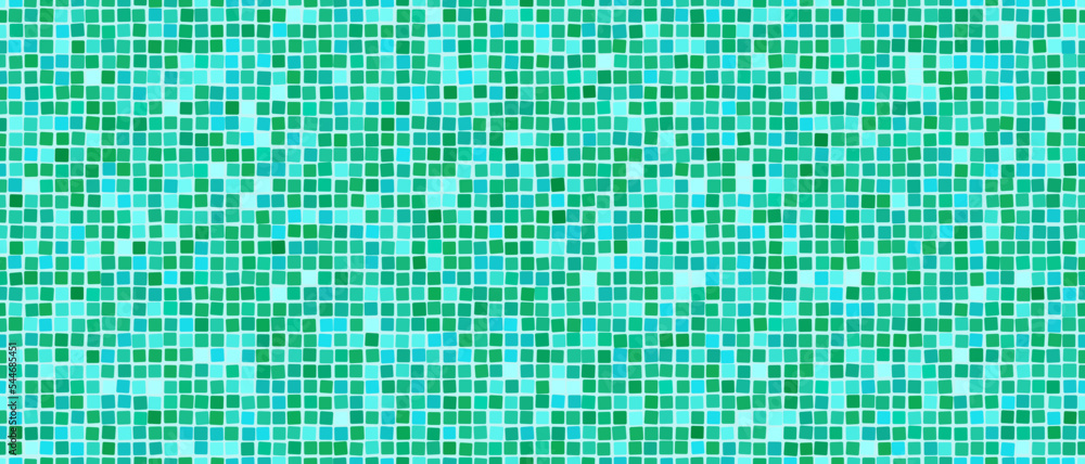 Turquoise swimming pool mosaic tile seamless pattern. Abstract vector background. Shower or kitchen floor and wall decoration. Bathroom with modern interior design. Texture of tiny squares Turquoise swimming pool mosaic tile seamless pattern. Abstract vector background. Shower or kitchen floor and wall decoration. Bathroom with modern interior design. Texture of tiny squares
