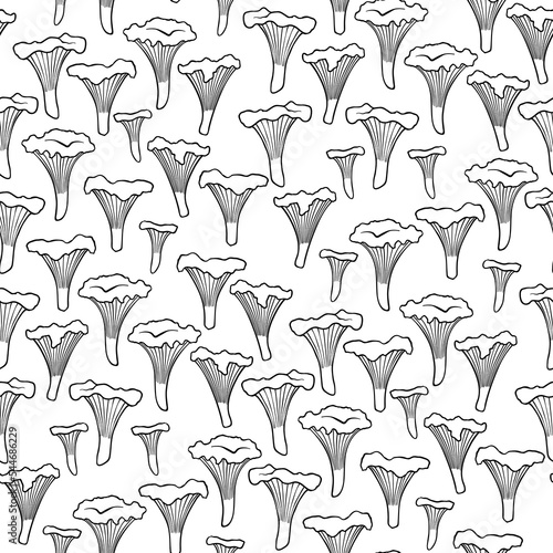 Seamless pattern with black and white mushrooms