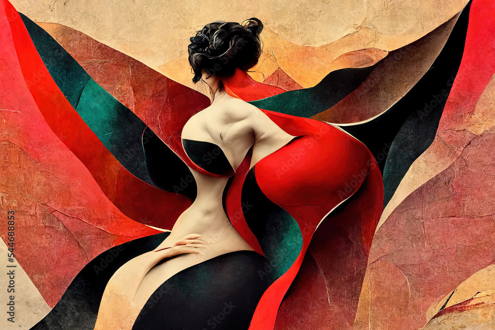 geometric abstract red and black woman full body.  generative ai 