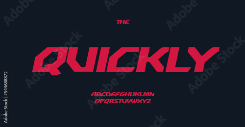 Quickly geometric alphabet. Wide bold italic font, contemporary type for modern futuristic logo, esport headline, game title, car monogram, lettering. Minimal style letters, vector typographic design