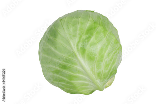 Green round cabbage isolated on white background. Close up of cabbagehead.
