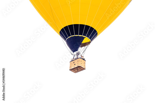 Beautiful yellow hot air balloon isolated on a white background. Copyspace below