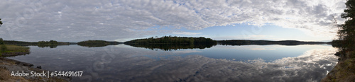 Sunrise over Ladoga lake landscape panorama