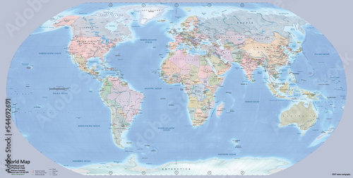 Fotografía Detailed World Map in Robinson projection