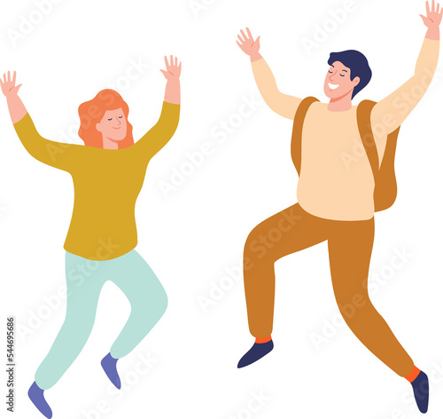 Happy young people jumping flat illustration