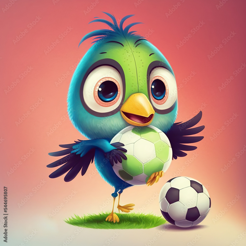 Cute little bird with a soccer ball - world cup