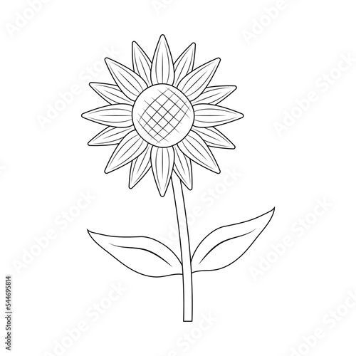 Vector isolated one sunflower with leaf colorless black and white contour line drawing