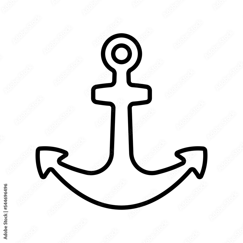 Ship anchor icon. Black contour linear silhouette. Front view. Editable strokes. Vector simple flat graphic illustration. Isolated object on a white background. Isolate. Ship anchor icon. Black contour linear silhouette. Front view. Editable strokes. Vector simple flat graphic illustration. Isolated object on a white background. Isolate.
