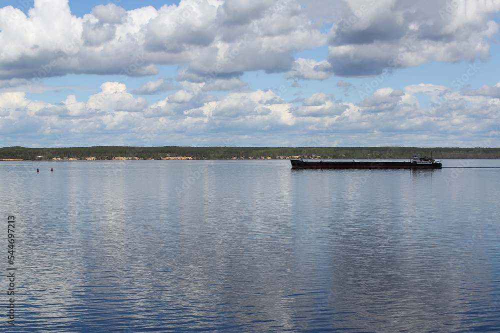 landscape, barge on the river