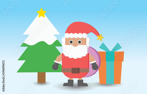 Vector christmas day background with Santa claus , christmas tree and gift box. Illustration vector of santa claus in christmas day background sale concept.use for X mas day santa claus sale.