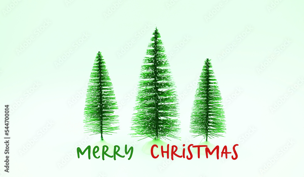 Christmas trees on a white background. Christmas card . Text Merry Christmas.