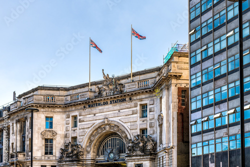 Wall Mural London, UK sign for Waterloo train station historic architecture exterior facade