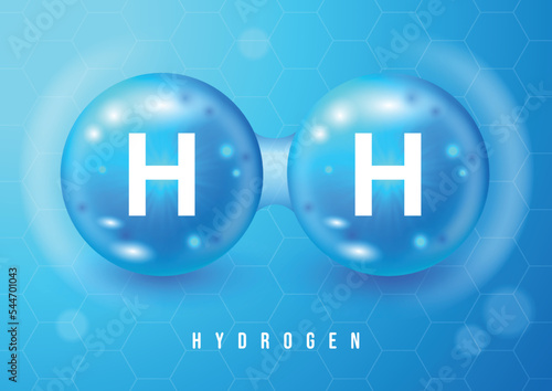 Hydrogen H2 3d Icon Concept. Renewable Eco Energy. Hydrogen Energy Powered by Renewable Electricity. Hydrogen H2 Vector Illustration. Chemistry model