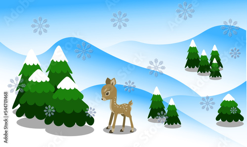 Winter landscape with deer
