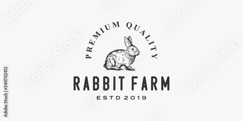 farm rabbit with hand drawing premium logo