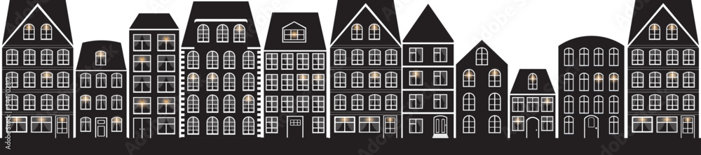 city silhouette, houses with windows vector