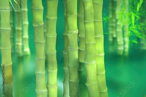 Fotografia a digital painting of a bamboo tree in a forest of bamboos with water and grass in the background