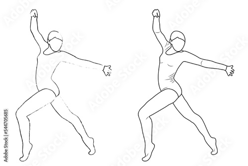 Outline figure of a gymnast in a sports pose. Gym girl silhouette sketch. Gymnastics.
