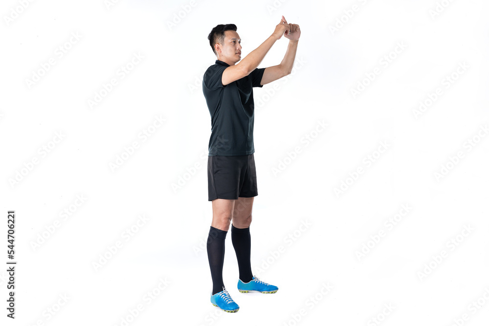 Football referee showing VAR symbol. Football referee showing VAR symbol.