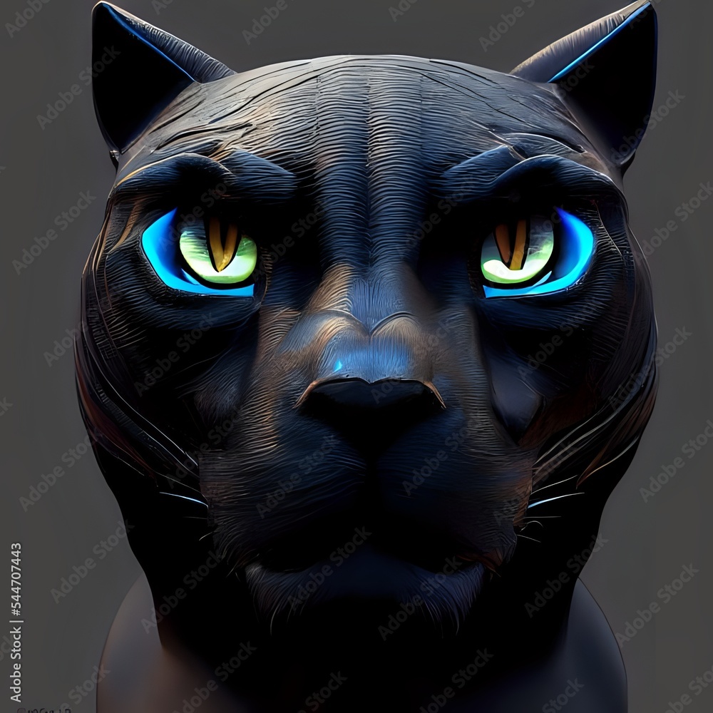 Obraz premium Drawing of a grouchy black cat face