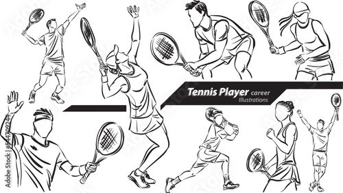tennis player career profession work doodle design drawing vector illustration