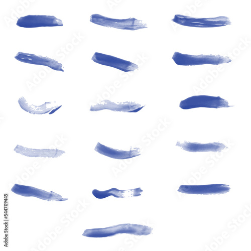 Vector set of blue smear and stroke brushes for art painting