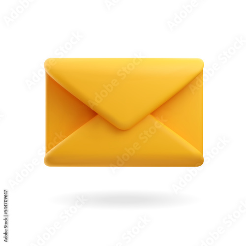 Vector 3d yellow envelope icon. Cute cartoon realistic illustration of sms or email. An envelope for mailing newsletters.