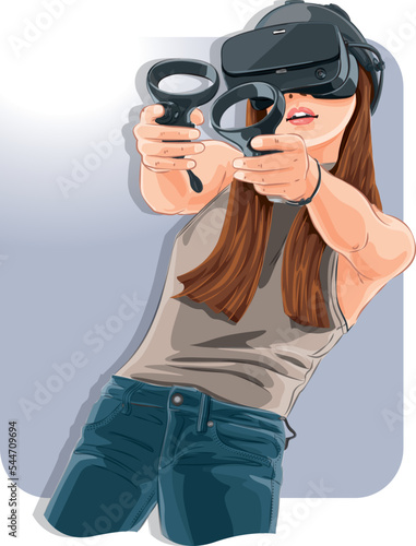 Metaverse Digital Virtual Reality Technology of a human with glasses and a headset VR connected to the virtual space