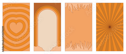 Vector illustration in simple linear style - design templates - hippie style - frames and prints with copy space for text, vertical abstract backgrounds